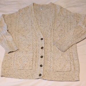 J. Crew Speckled Cream Cable Knit Cardigan